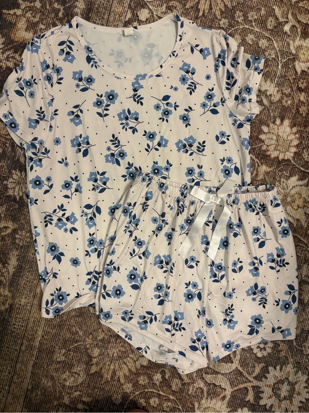 Blue Floral Two-Piece Pajama Set